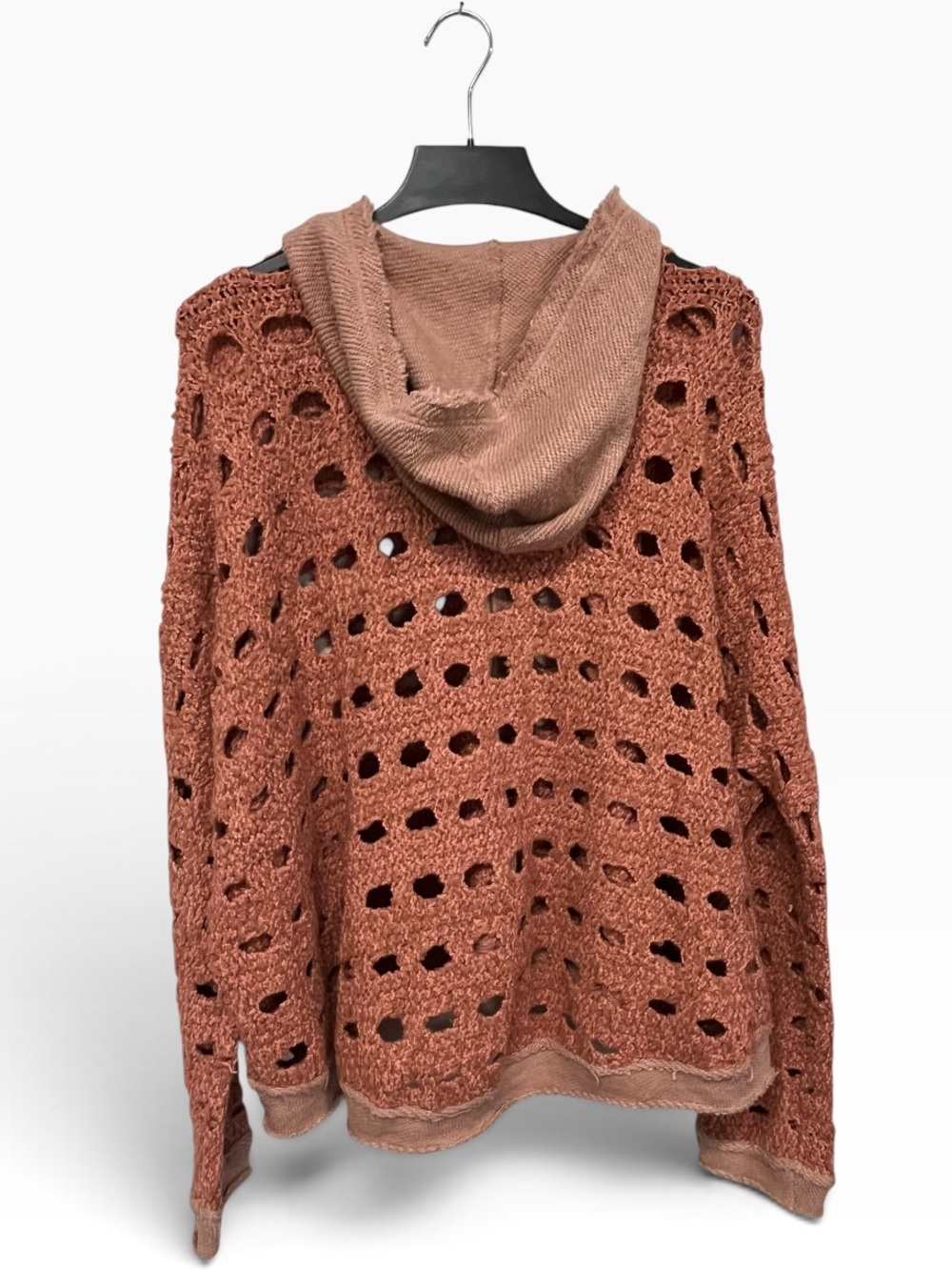 Anthropologie Free People | Crochet Knit Distressed Zip Up Jacket Hoodie L - Picture 2 of 6